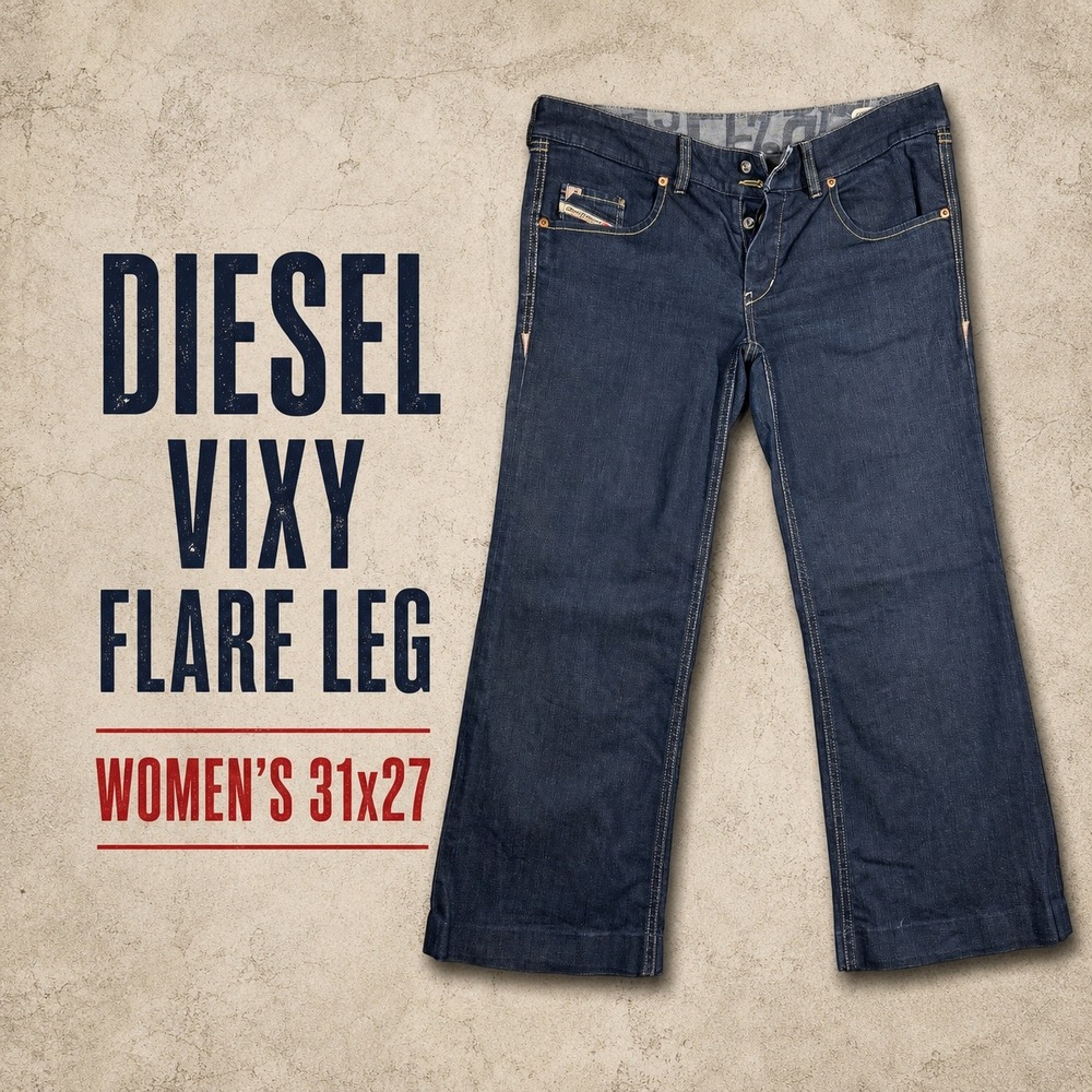 Diesel Vixy Flare Leg Jeans Womens 31x27 Dark Wash Low Rise Button Fly Hemmed